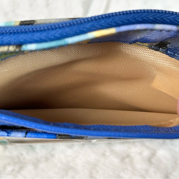 Buxton Floral Card Key Wallet Blue Tan Zipper Key Ring NEW - Picture 8 of 9